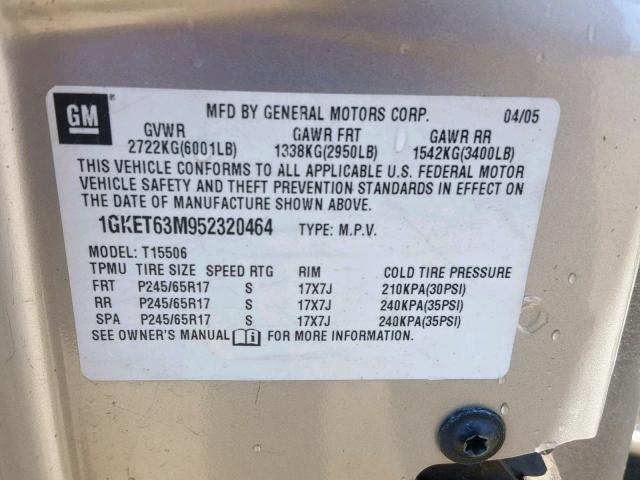 1GKET63M952320464 - 2005 GMC ENVOY DENA GRAY photo 10