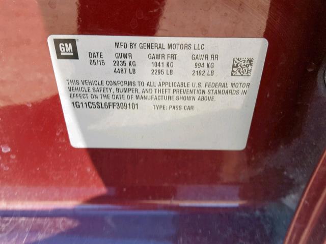 1G11C5SL6FF309101 - 2015 CHEVROLET MALIBU 1LT 栗色 照片 10