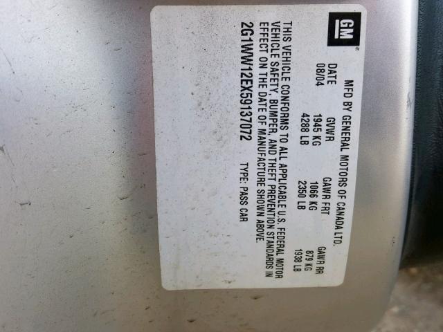2G1WW12EX59137072 - 2005 CHEVROLET MONTE CARL 银色 照片 10