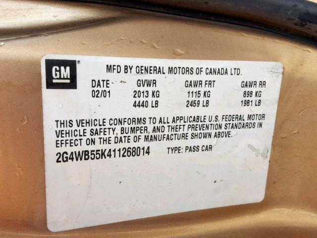 2G4WB55K411268014 - 2001 BUICK REGAL LS 金色 照片 10