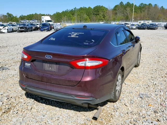 3FA6P0G71DR368126 - 2013 FORD FUSION S MAROON photo 4