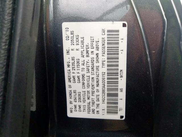 1HGCS2B83AA006152 - 2010 HONDA ACCORD EXL  photo 10