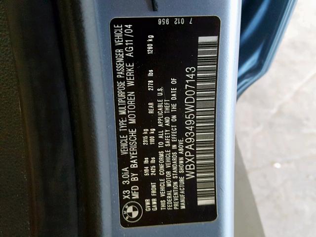 WBXPA93495WD07143 - 2005 BMW X3 3.0I BLUE photo 10