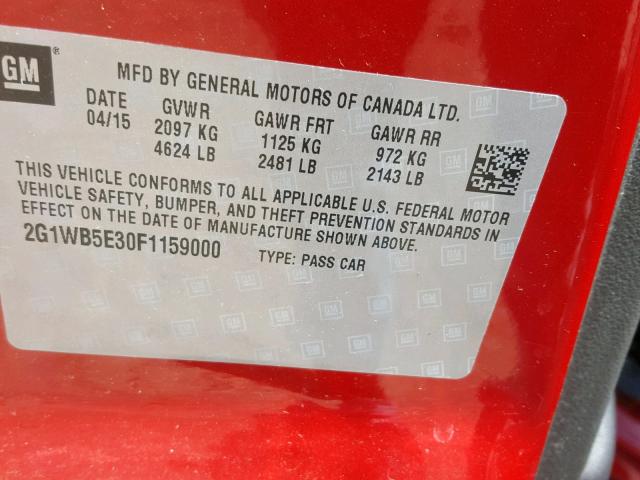 2G1WB5E30F1159000 - 2015 CHEVROLET IMPALA LIM RED photo 10