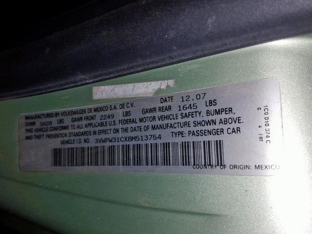 3VWPW31CX8M513754 - 2008 VOLKSWAGEN NEW BEETLE Grün Foto 10