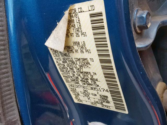 1N6ED27T01C385174 - 2001 NISSAN FRONTIER C BLUE photo 10