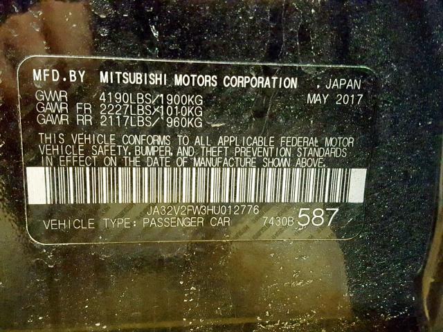 JA32V2FW3HU012776 - 2017 MITSUBISHI LANCER ES BLACK photo 10