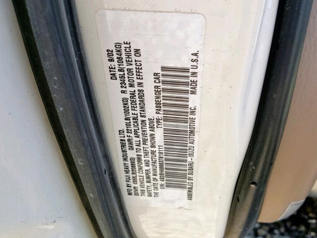 4S3BH686637618111 - 2003 SUBARU LEGACY OUT CREAM photo 10