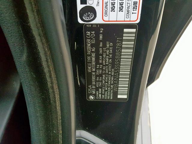 WBANA53595B857871 - 2005 BMW 525 I BLACK photo 10