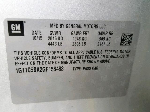 1G11C5SA2GF156488 - 2016 CHEVROLET MALIBU LIM GOLD photo 10