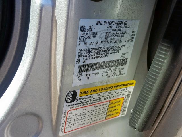 5LMJJ3J58BEJ04876 - 2011 LINCOLN NAVIGATOR 银色 照片 10