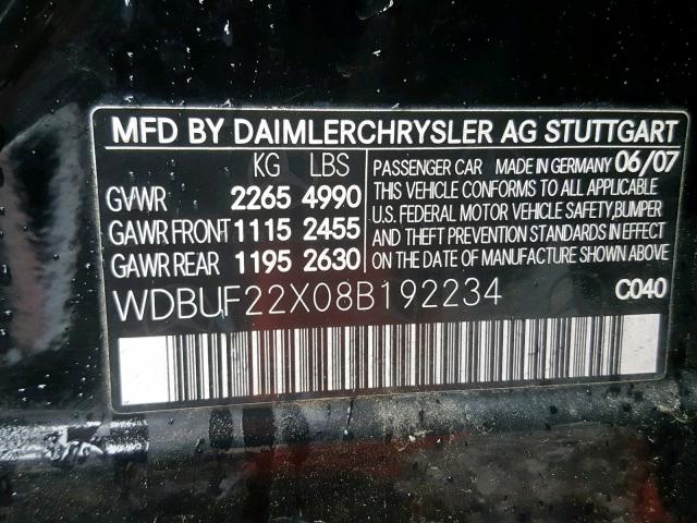 WDBUF22X08B192234 - 2008 MERCEDES-BENZ E 320 CDI BLACK photo 10