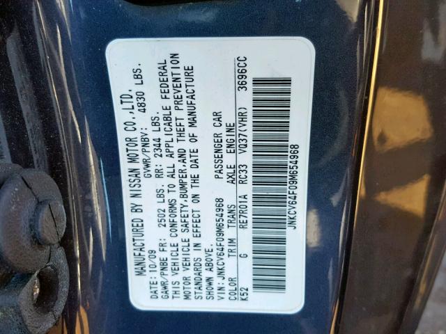 JNKCV64F09M654968 - 2009 INFINITI G37 BLUE photo 10