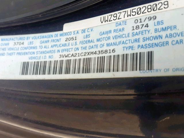 3VWCA21C2XM435816 - 1999 VOLKSWAGEN NEW BEETLE ლურჯი ფოტო 10