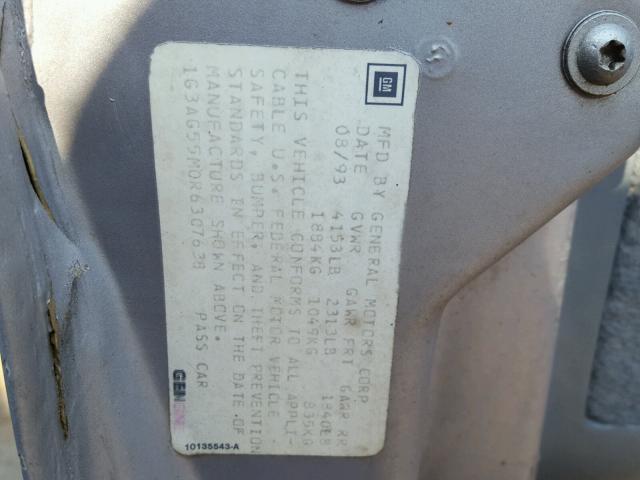 1G3AG55M0R6307638 - 1994 OLDSMOBILE CUTLASS CI BLUE photo 10