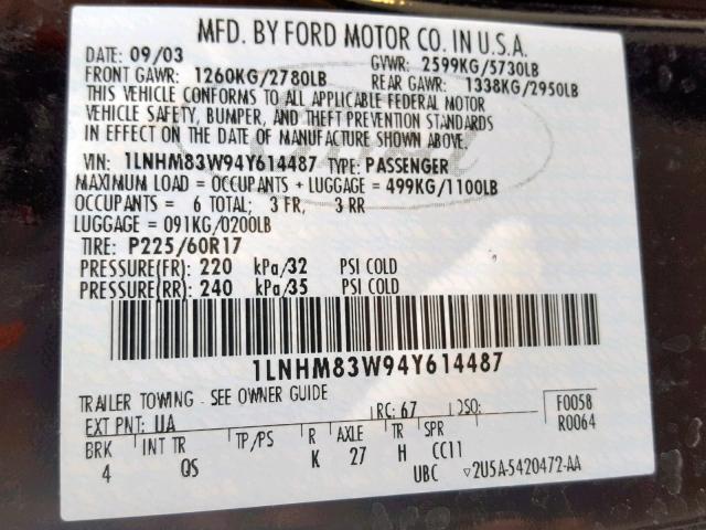 1LNHM83W94Y614487 - 2004 LINCOLN TOWN CAR U BLACK photo 10