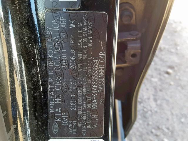 KNAFK4A63G5538541 - 2016 KIA FORTE LX BLACK photo 10