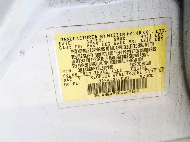 3N1AB6AP7BL629180 - 2011 NISSAN SENTRA 2.0 WHITE photo 10