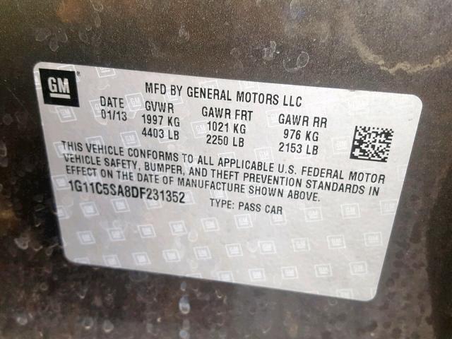 1G11C5SA8DF231352 - 2013 CHEVROLET MALIBU 1LT 石墨色 照片 10