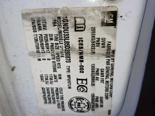 1GNDU33L85D280870 - 2005 CHEVROLET UPLANDER L 白色 照片 10