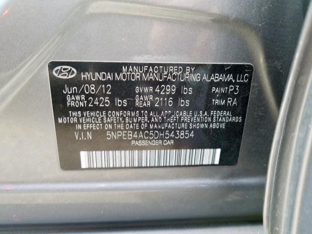 5NPEB4AC5DH543854 - 2013 HYUNDAI SONATA GLS  photo 10