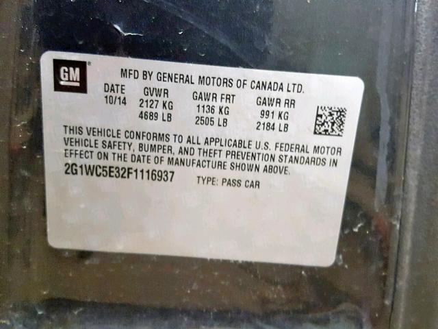 2G1WC5E32F1116937 - 2015 CHEVROLET IMPALA LIM GRAY photo 10