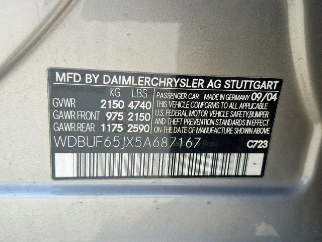 WDBUF65JX5A687167 - 2005 MERCEDES-BENZ E 320 TAN photo 10