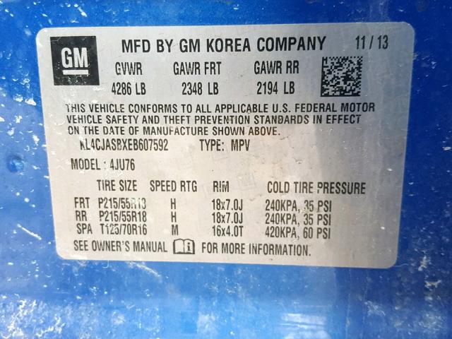 KL4CJASBXEB607592 - 2014 BUICK ENCORE BLUE photo 10