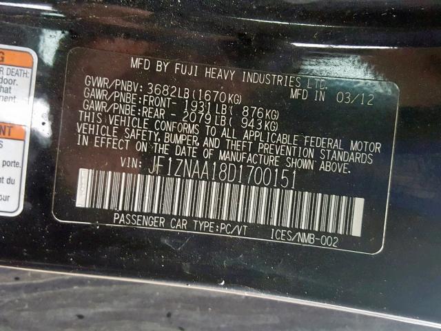 JF1ZNAA18D1700151 - 2013 TOYOTA SCION FR-S BLACK photo 10