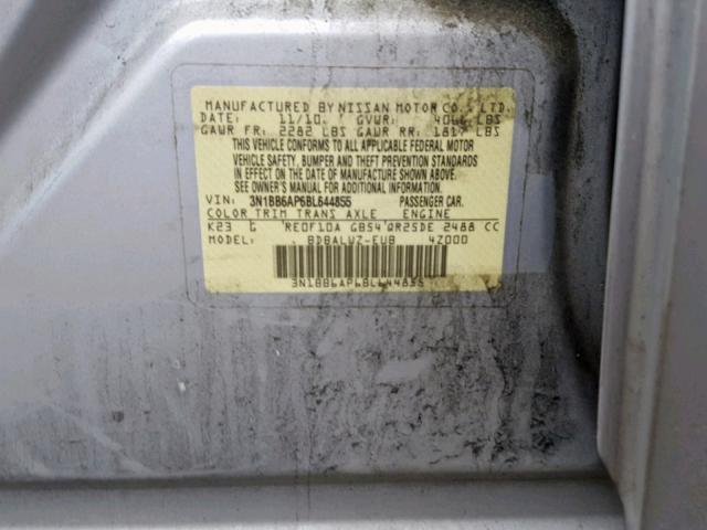 3N1BB6AP6BL644855 - 2011 NISSAN SENTRA SE- SILVER photo 10