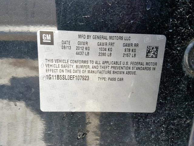 1G11B5SL0EF107923 - 2014 CHEVROLET MALIBU LS BLACK photo 10