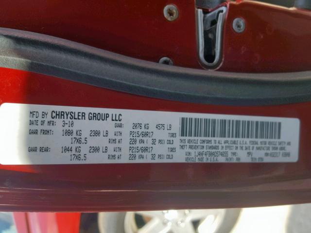 1J4NF4FB0AD574655 - 2010 JEEP COMPASS SP 红色 照片 10