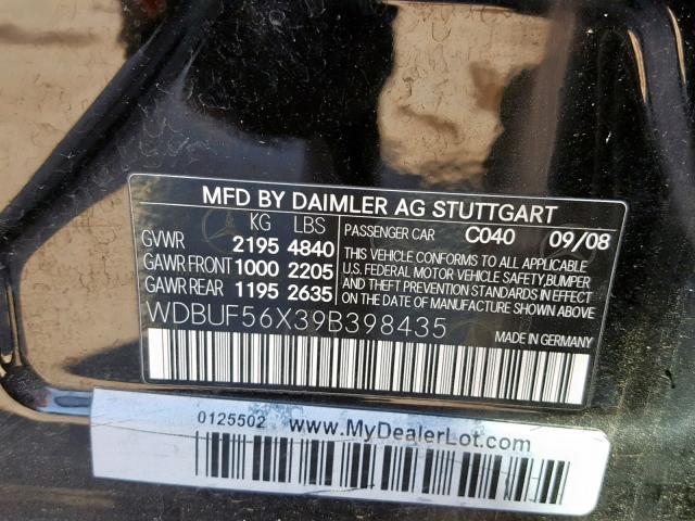 WDBUF56X39B398435 - 2009 MERCEDES-BENZ E 350 BLACK photo 10