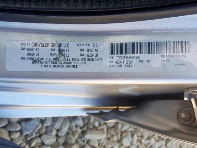 1C3BC1FB5BN521921 - 2011 CHRYSLER 200 TOURIN SILVER photo 10