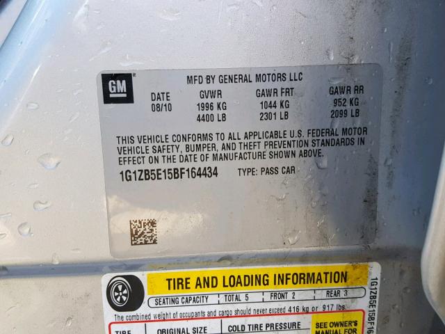 1G1ZB5E15BF164434 - 2011 CHEVROLET MALIBU LS SILVER photo 10