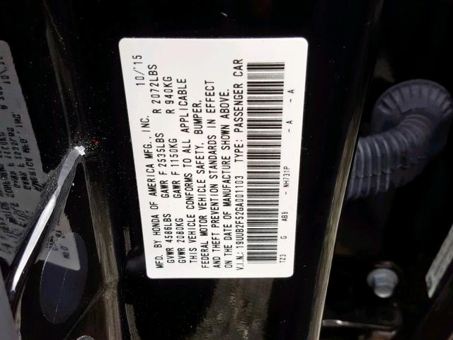 19UUB2F52GA001103 - 2016 ACURA TLX TECH BLACK photo 10