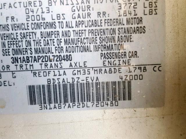 3N1AB7AP2DL720480 - 2013 NISSAN SENTRA SV SILVER photo 10