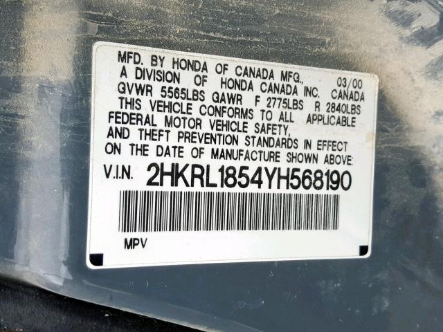 2HKRL1854YH568190 - 2000 HONDA ODYSSEY LX SILVER photo 10