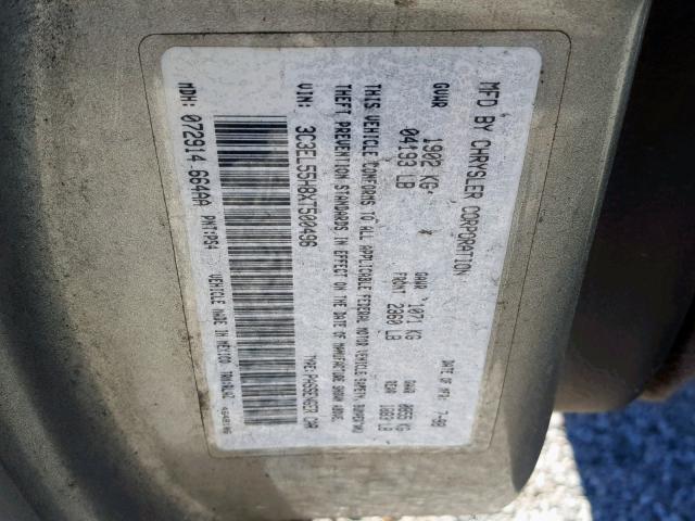 3C3EL55H8XT500496 - 1999 CHRYSLER SEBRING JX GRAY photo 10