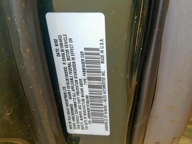 4S3BH635737302490 - 2003 SUBARU LEGACY L GREEN photo 10