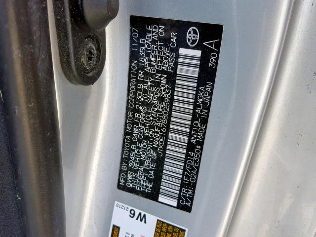 JTKDE167880259837 - 2008 TOYOTA SCION TC SILVER photo 10