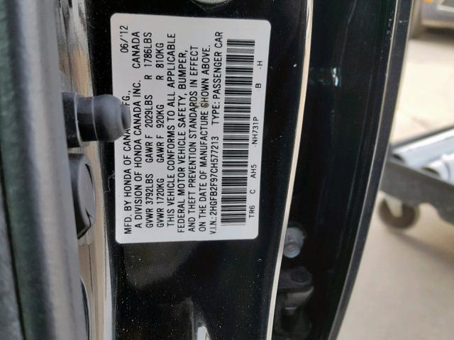 2HGFB2F97CH577213 - 2012 HONDA CIVIC EXL BLACK photo 10