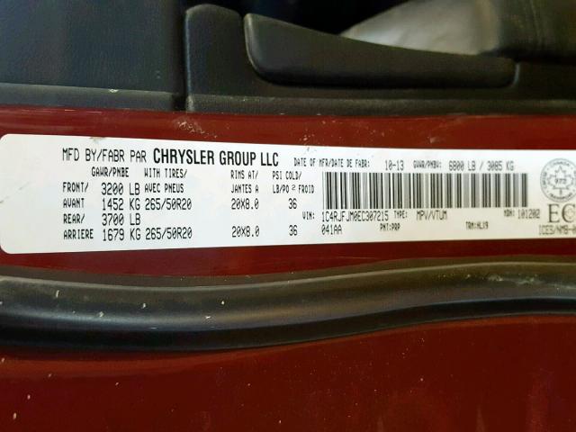 1C4RJFJM0EC307215 - 2014 JEEP GRAND CHER RED photo 10