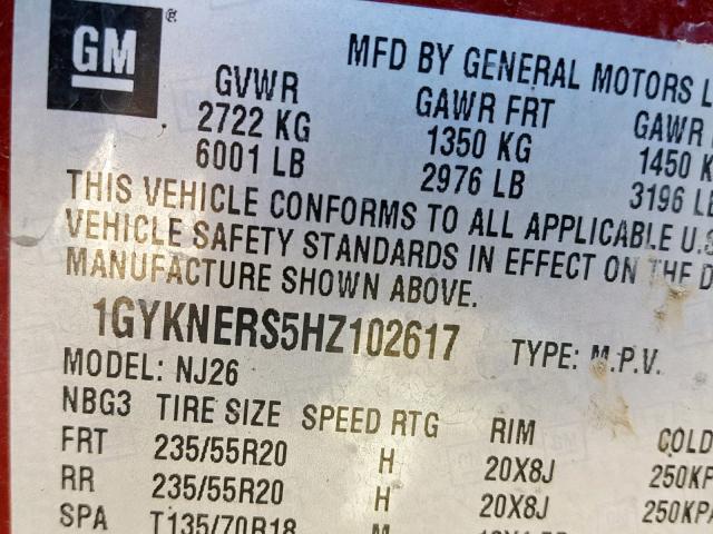 1GYKNERS5HZ102617 - 2017 CADILLAC XT5 PREMIU RED photo 10