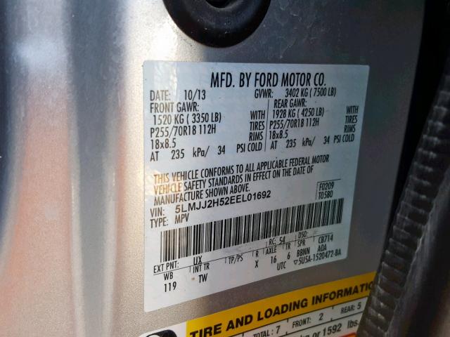 5LMJJ2H52EEL01692 - 2014 LINCOLN NAVIGATOR SILVER photo 10