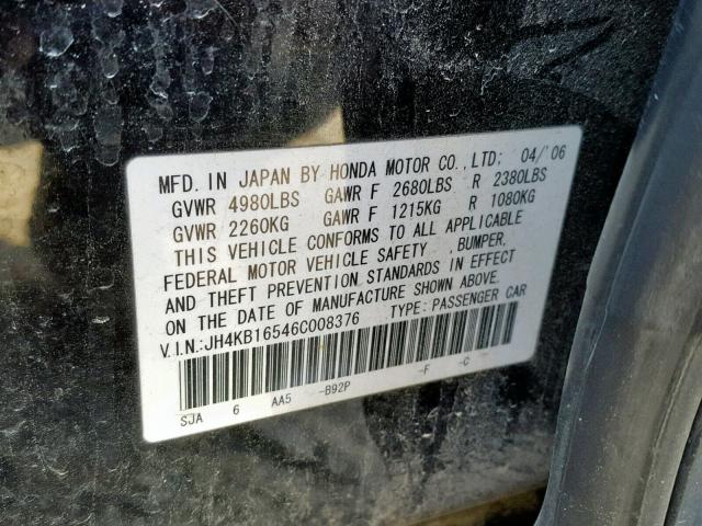 JH4KB16546C008376 - 2006 ACURA RL BLACK photo 10