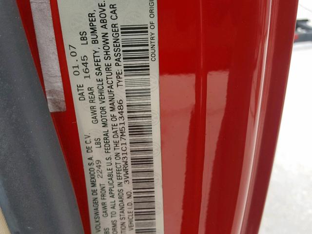 3VWRW31C17M513486 - 2007 VOLKSWAGEN NEW BEETLE წითელი ფოტო 10