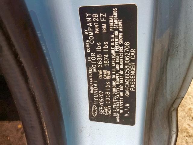 KMHCM36C58U062708 - 2008 HYUNDAI ACCENT GS BLUE photo 10