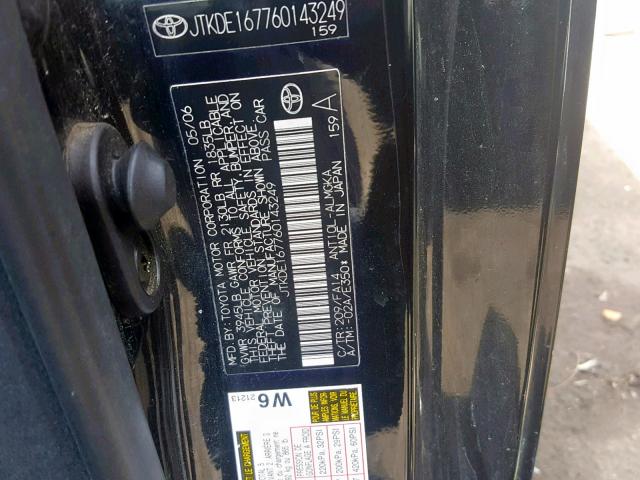 JTKDE167760143249 - 2006 TOYOTA SCION TC BLACK photo 10