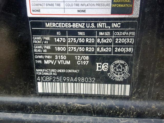 4JGBF25E99A498032 - 2009 MERCEDES-BENZ GL BLACK photo 10